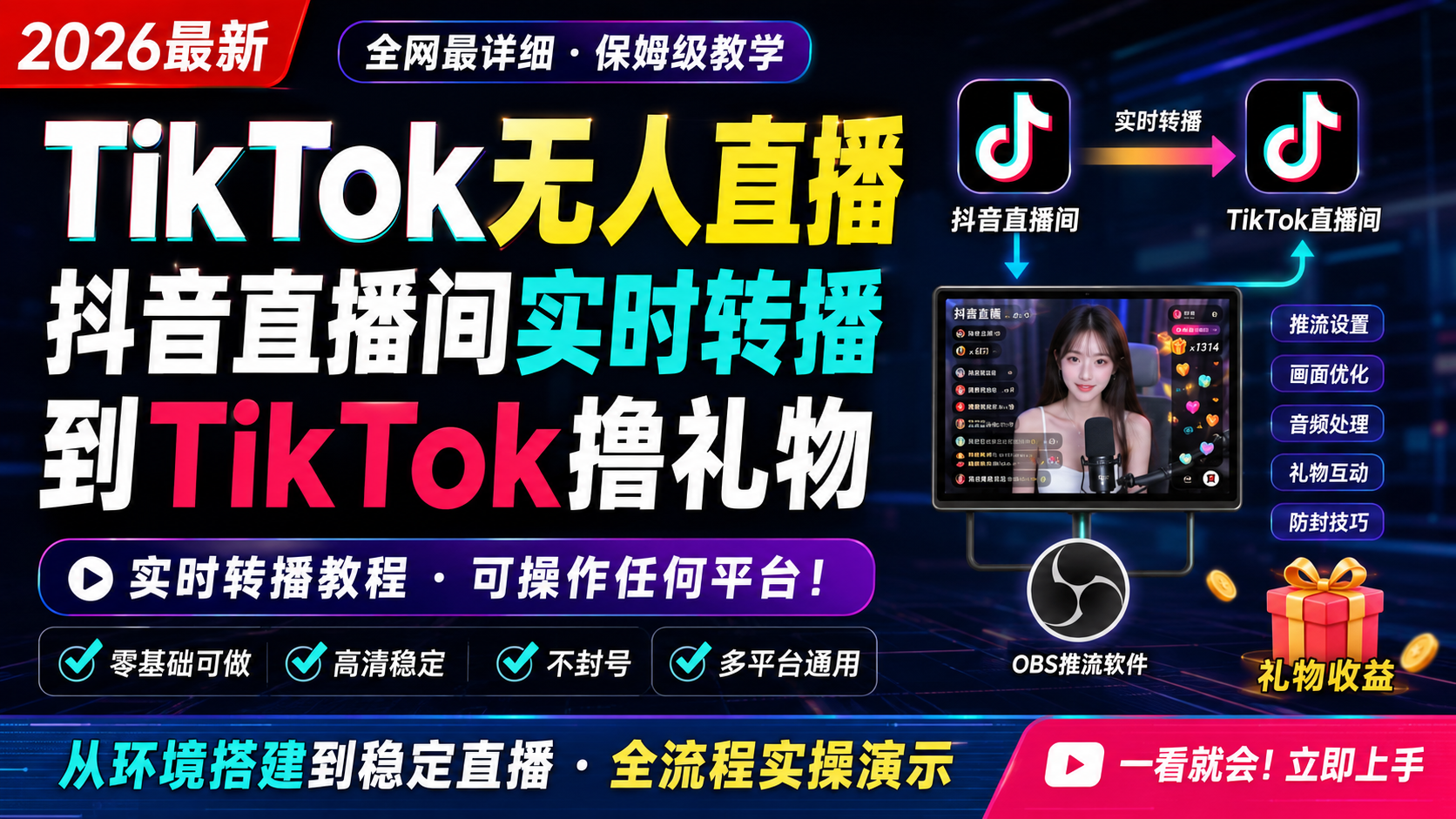 TikTok无人直播与实时转播工具使用指南